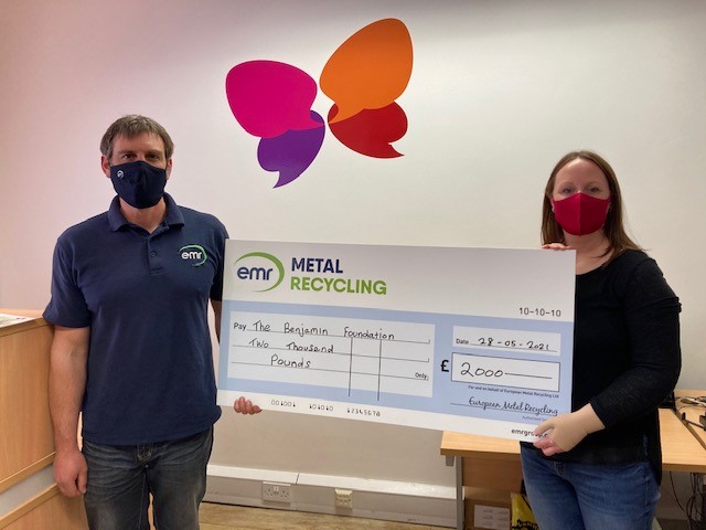 Alastair McCartnery, Operations Manager at EMR Lenwade, awards donation to the Benjamin Foundation
